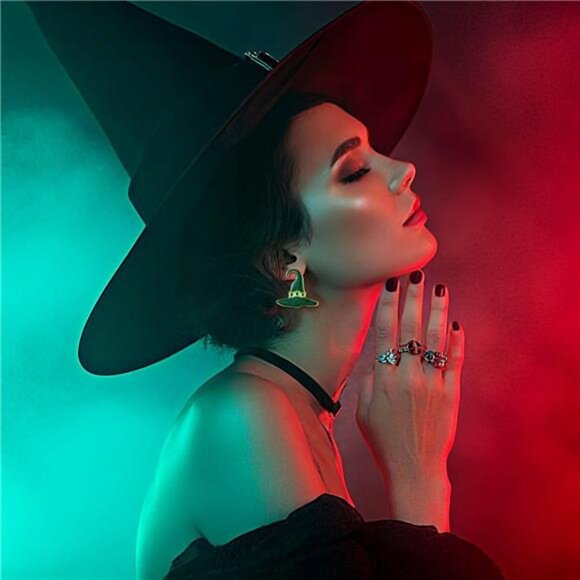 Glitter Witch Hat Earrings | Sparkly Green Statement Jewelry - Picture 3 of 5